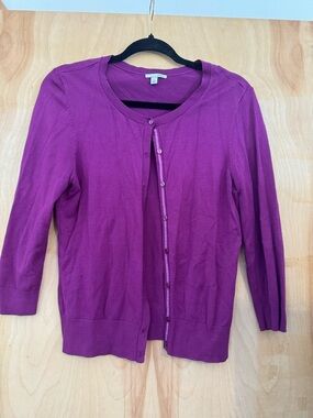 Halogen Magenta Button-Front Crewneck Cardigan